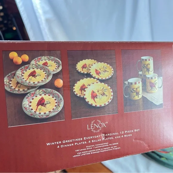 LENOX Winter Greetings Everyday Cardinal 12 pc Dinnerware Set for 4 With Box - Picture 14 of 14